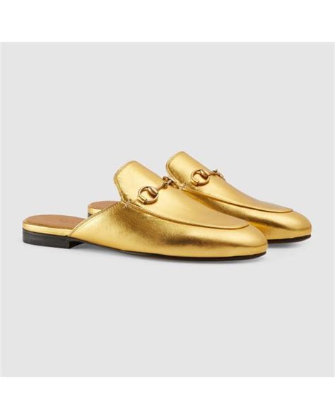 gold gucci princetown|gucci princetown slipper fur.